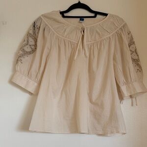 Old Navy Cream Blouse with Embroidered Sleeves